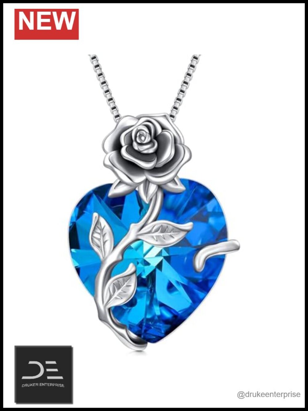 Sterling Silver Birthstone Necklace, Rose Flower Heart Pendant, 18" Chain, Gift